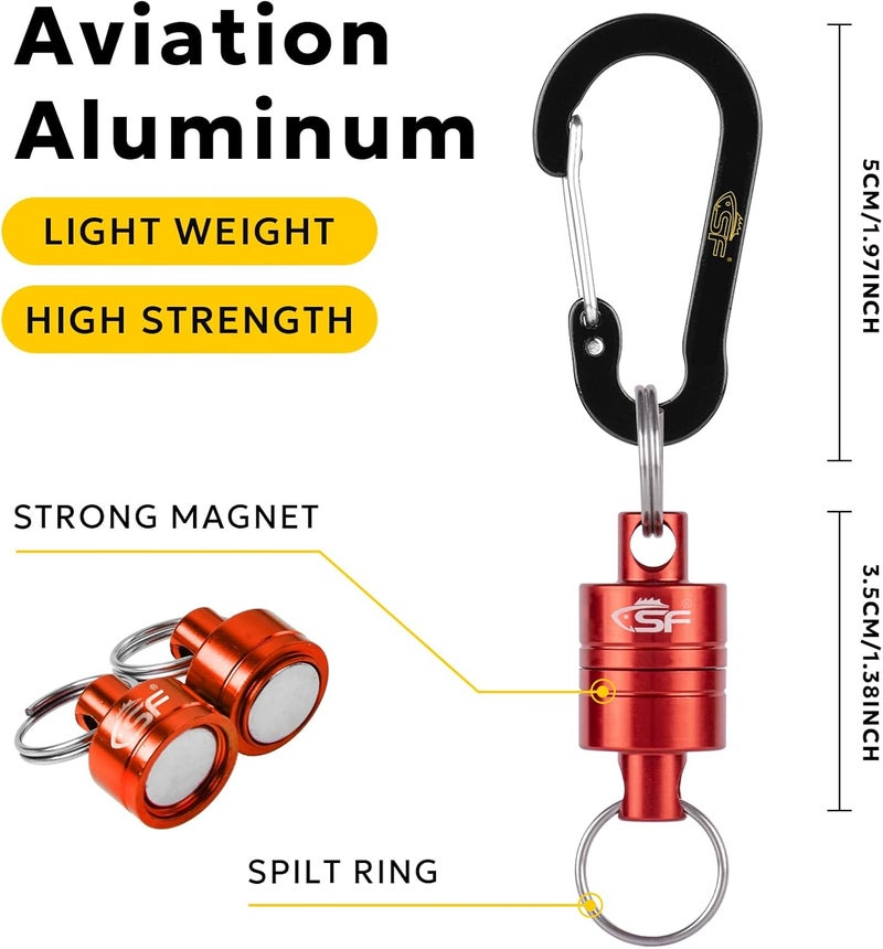 sf. Strongest Magnetic Net Release Magnetic Keychain Fly Fishing Net Retractor Magnet Clip Holder Retractor with Retractable Coiled Lanyard Carabiner - Image 2